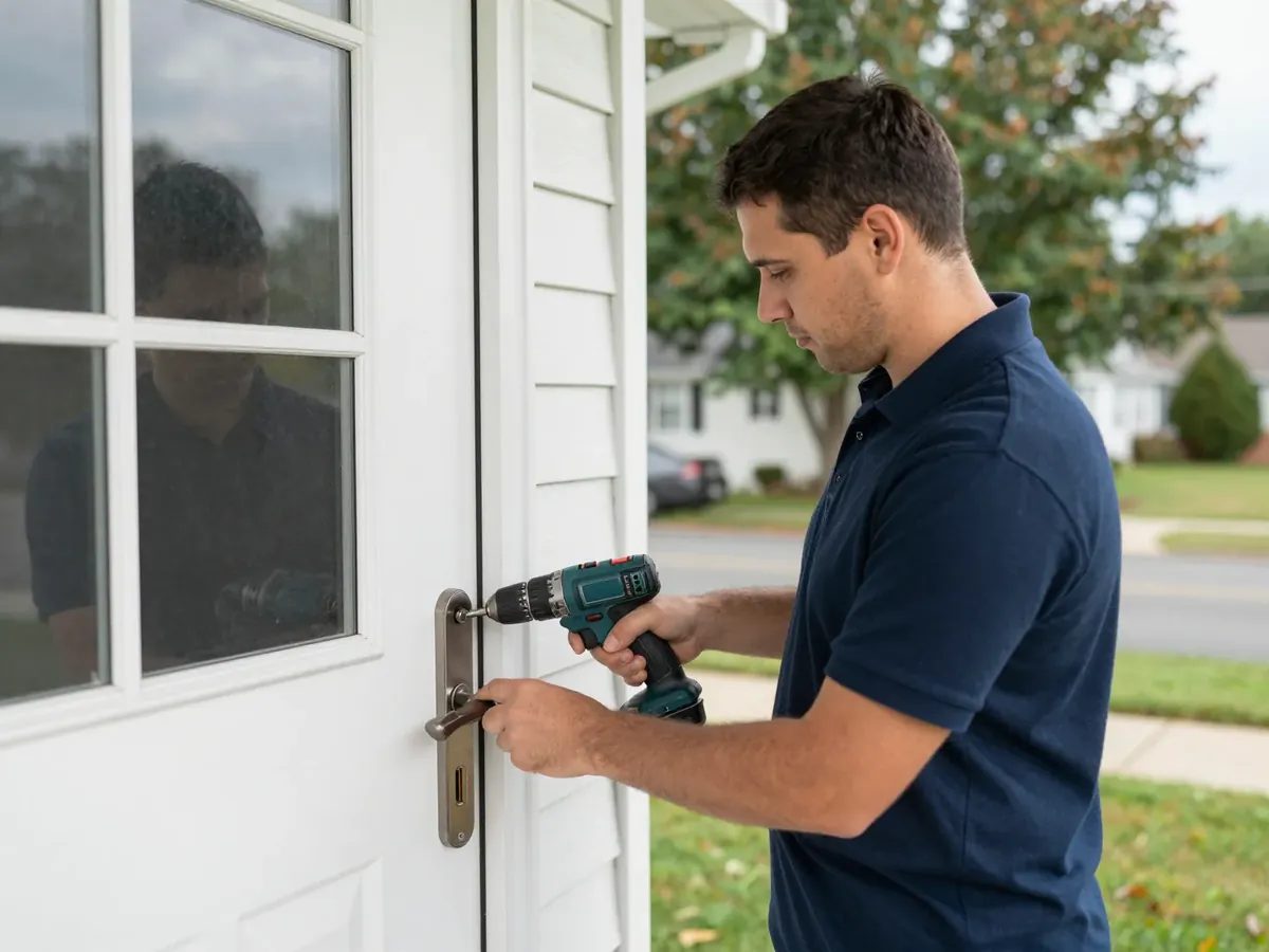 Deadbolt Installation — locksmith technician at work in Maryland, DC & Virginia (Eagle Locksmith Service)